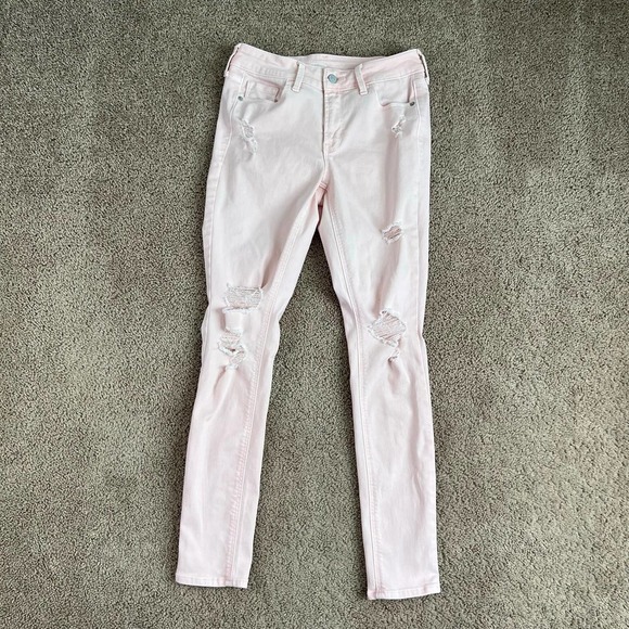 Old Navy Rockstar Jeans Pink Stretch Denim Mid Rise Skinny Leg Distressed 4 - Picture 1 of 7